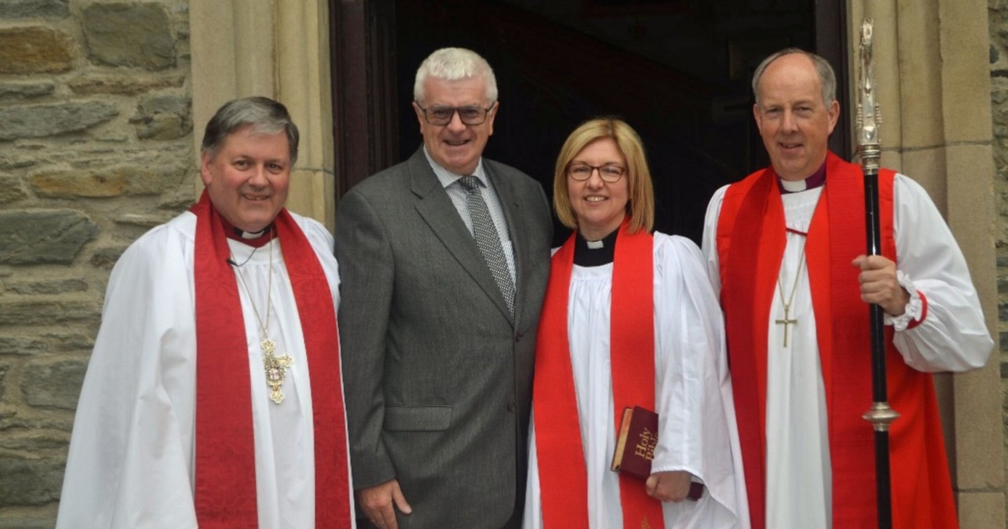 The Dean of Derry, Very Rev. William Morton; Mr Alan Cousins; Rev Suzanne Cousins; Bishop of Derry and Raphoe, Rt Rev Ken Good, are pictured outside St Columb’s Cathedral, where Rev Cousins was ordained on Sunday. 