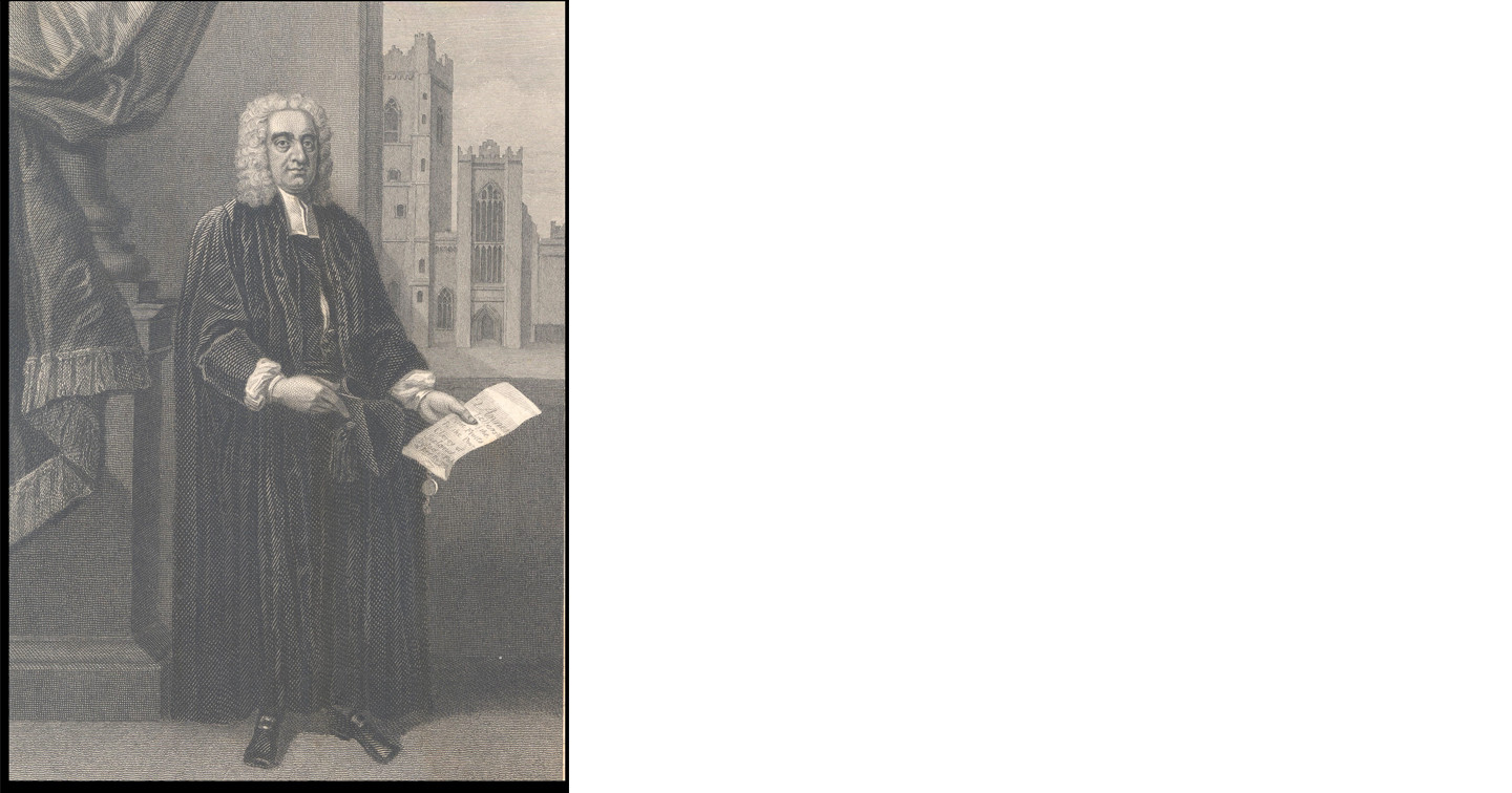 Popular print depicting the Very Revd Jonathan Swift at his cathedral, RCB Library C2.7.
