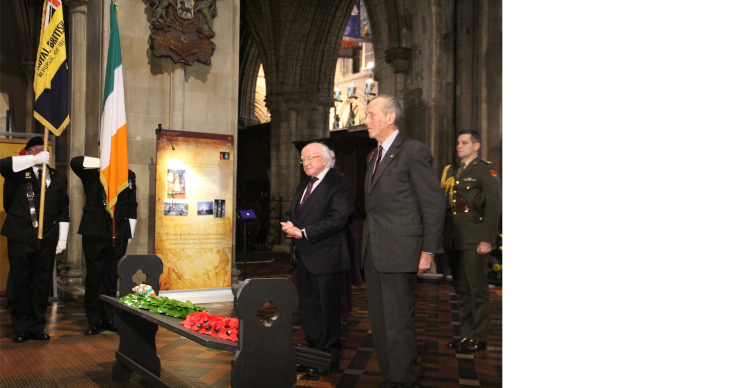 The President of Ireland and the Earl of Meath lay wreaths during the Service of Remembrance in St Patrick’s Cathedral.