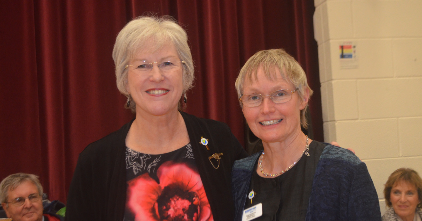 The Diocesan President of Mothers’ Union, Mary Good, with the incoming President, Jacqui Armstrong.