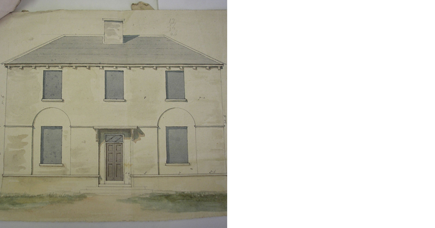 Front elevation of Ballysakeery Glebe House, drawn c. 1815, from the portfolio of Glebe House and Rectory Drawings, RCB Library GH/1.