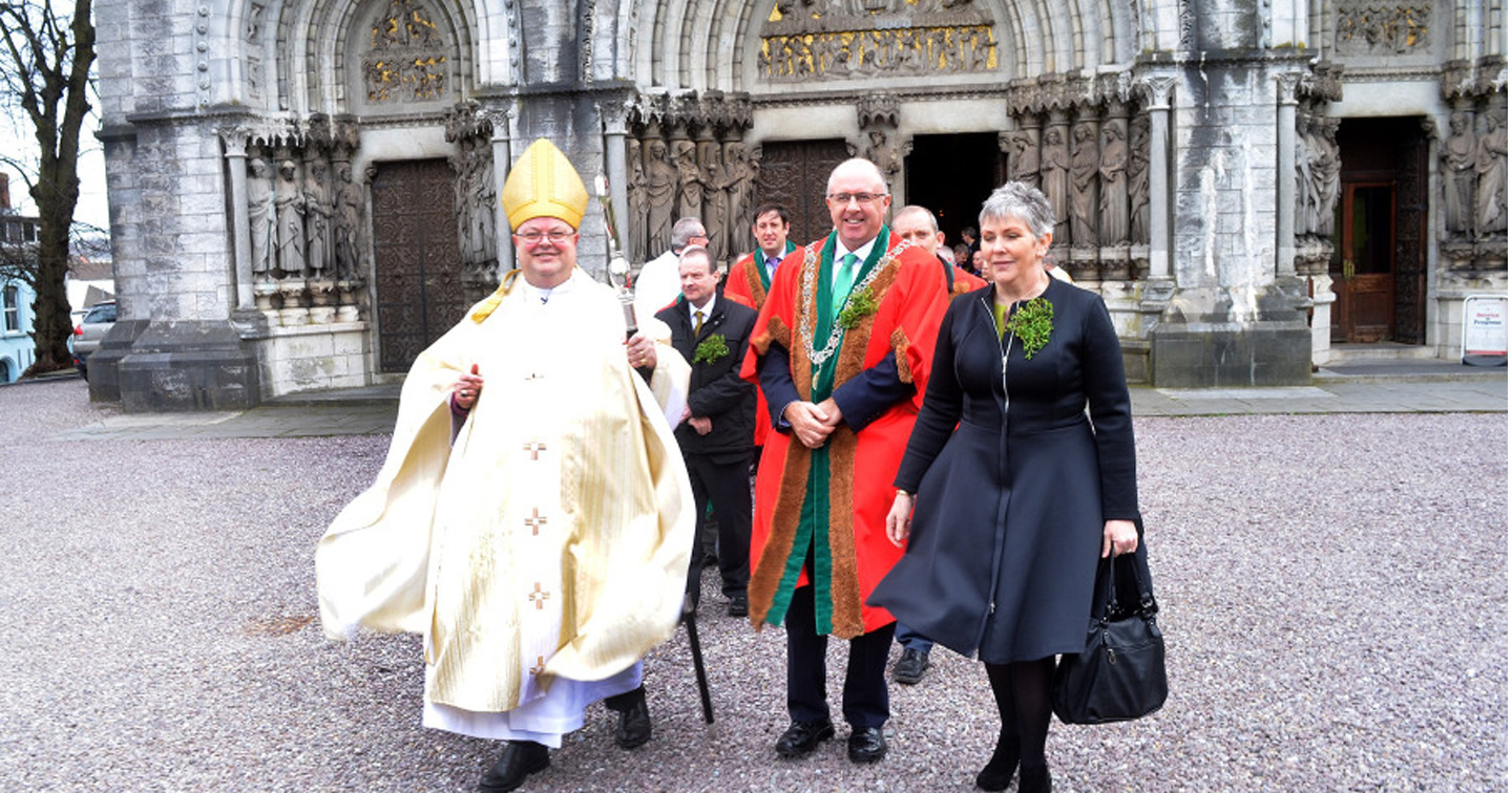 The Bishop of Cork, Dr Paul Colton (left) with Cllr Joe Kavanagh, Deputy Lord Mayor, and Ms Ann Doherty, CEO of Cork City Council. Photo: David Barry.