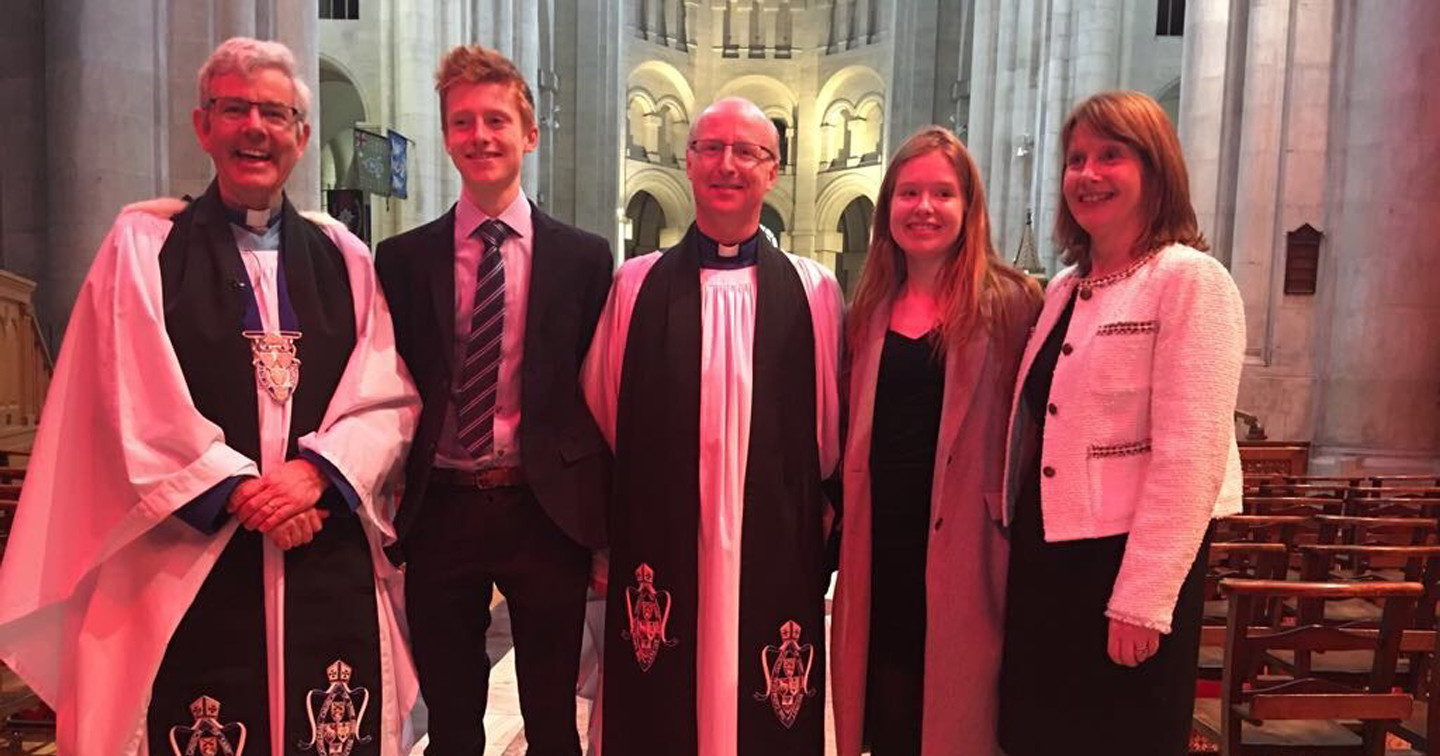 Dean Stephen Forde, left, with St Anne’s new Canon Stephen Fielding, centre, and Stephen Fielding’s wife Julia and children Christopher and Sarah.