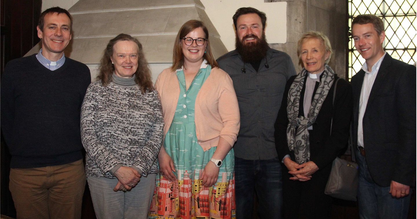 RevoLectionary writer Emma Rothwell and founder Scott Evans (centre) with BACI committee members, the Revd Dr William Olhausen, Barbara Bergin, Canon Dr Ginnie Kennerley and the Revd Jack Kinkead at the BACI Spring Lecture.