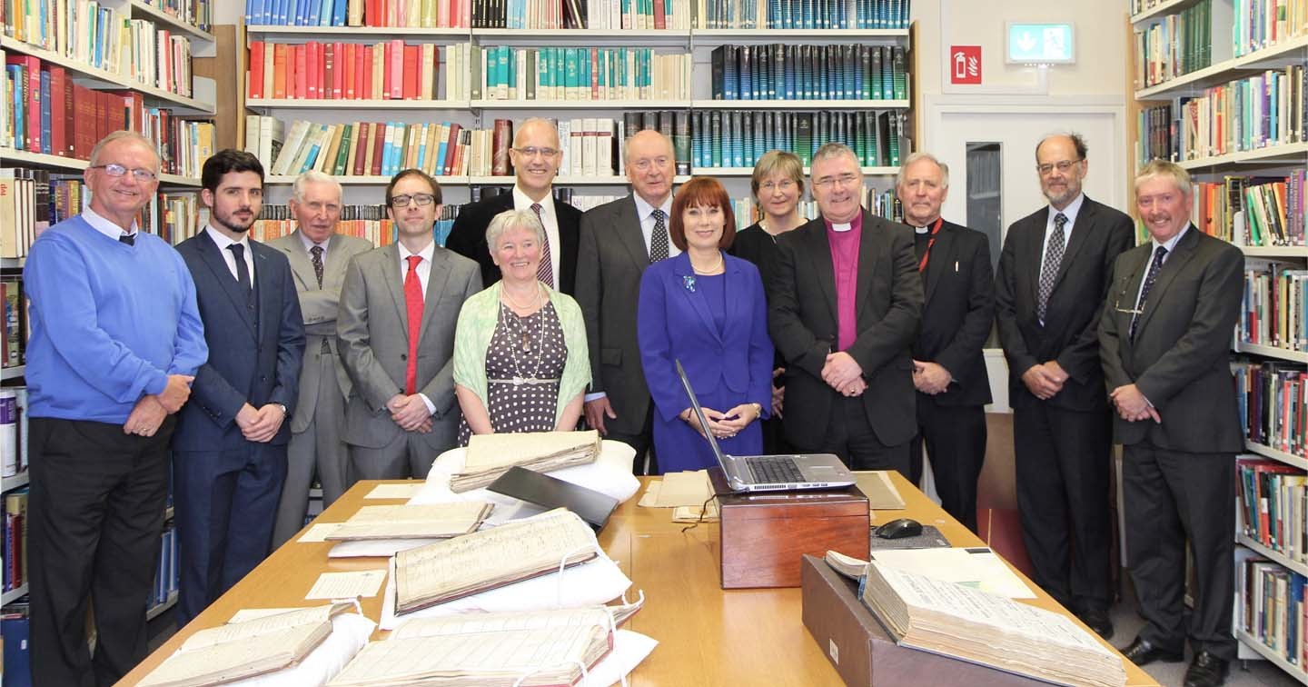 Minister for Culture, Heritage and the Gaeltacht Josepha Madigan with staff and the managing committee of the RCB Library during the Minister’s informal visit to the Library to announce a capital grant for the digitisation of Church of Ireland parish registers.