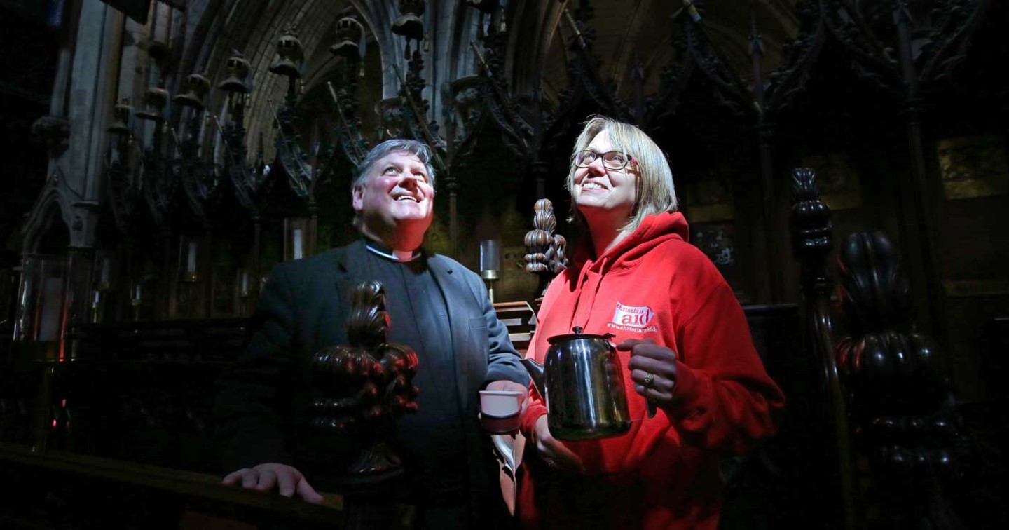 Dean William Morton and Jane Burns of Christian Aid Ireland in St Patrick’s Cathedral, Dublin