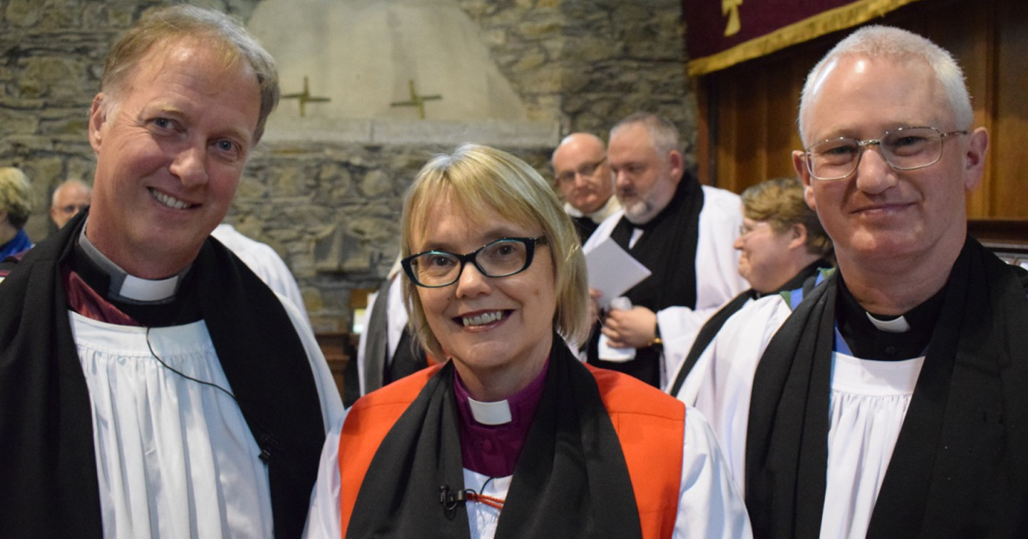 Left to right: Dean Tim Wright, Bishop Pat Storey and Revd Ian Gamble (preacher).