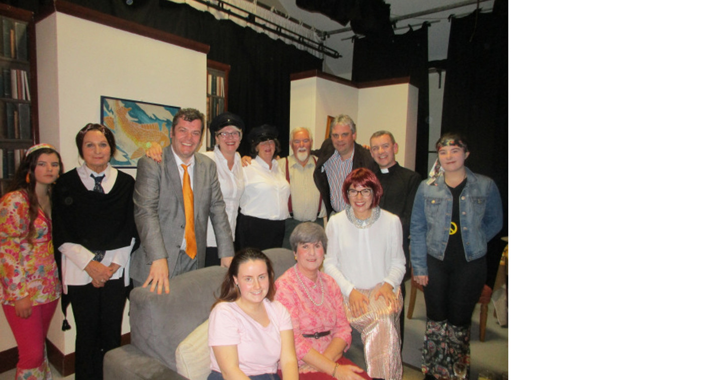 The cast of ‘A Fishy Business’. Back row (left to right): Isobel Swanton, June Mathews, Mike Ryan, Paula Mealy, Sylvia Gash, Kevin Carroll, the Revd David Bowles, Kieran Hogan and Lucy de Montfort. Front row (left to right): Alanna Davitt, Judy Meany and Emily O’Donoghue.
