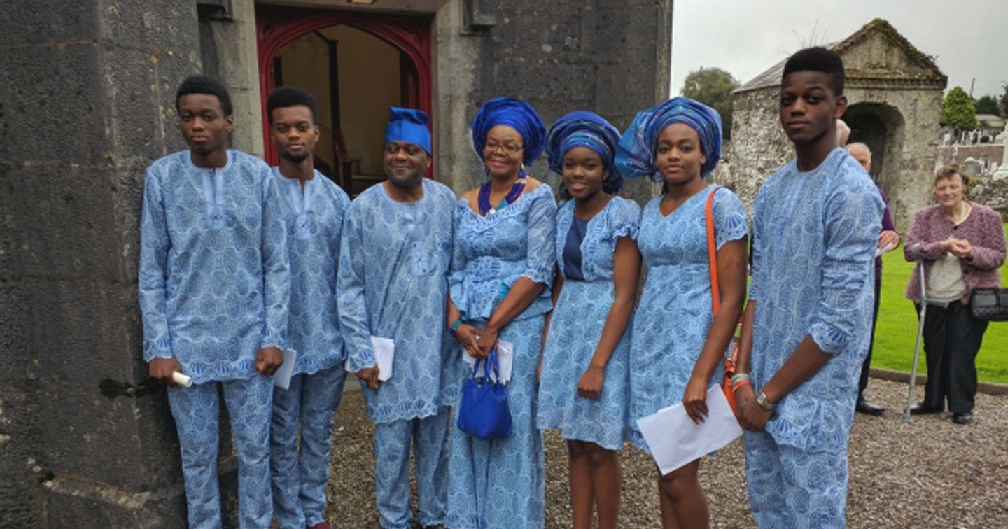 The family of the late Dr Sir Eliezer Ezeka Okafor, including his daughter, Dr Chioma Njoku, gather at Saint Mary’s Church, Carrigaline for the Memorial Service.