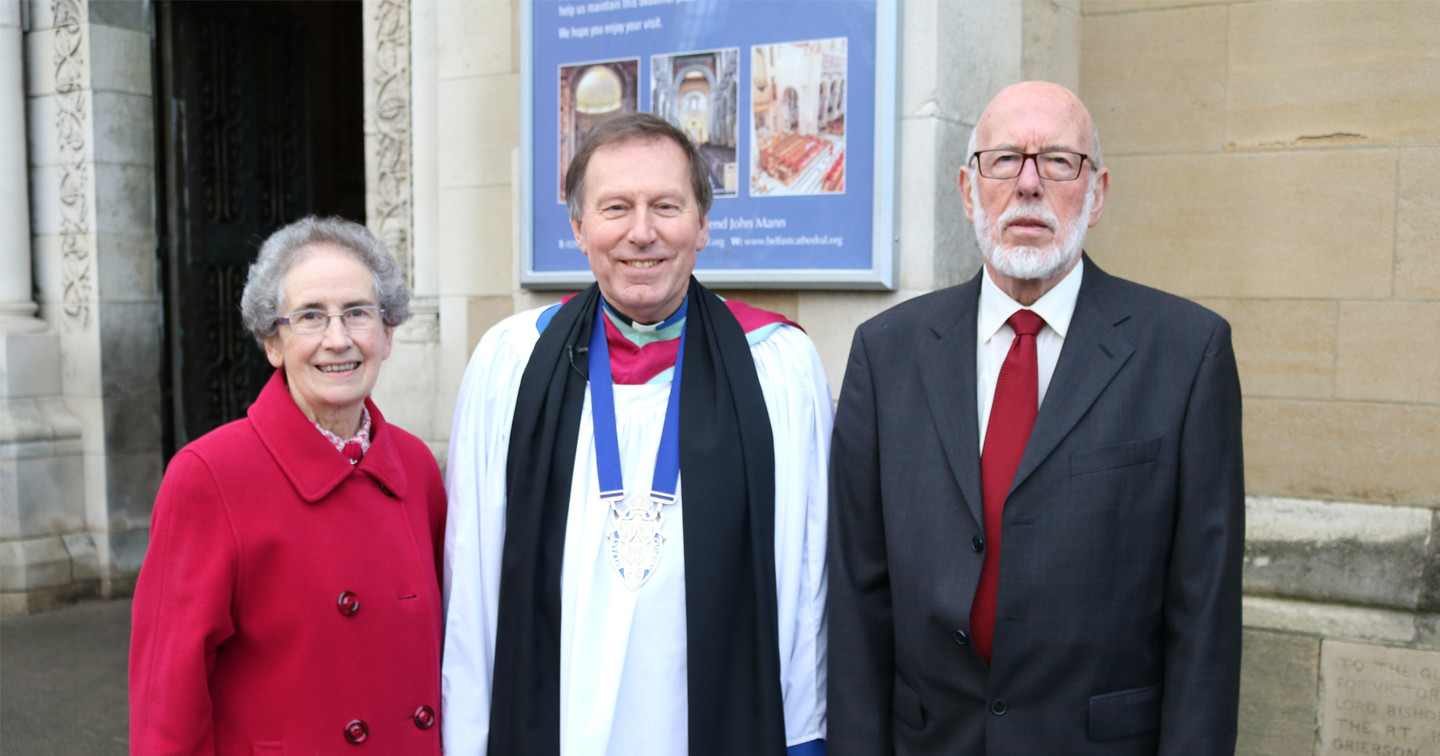 Mrs Myrtle Kerr, the Very Rev John Mann, Dean of Belfast, and Mr Robert Kay at the service of installation of Lay Canons at St Anne’s Cathedral on January 15.