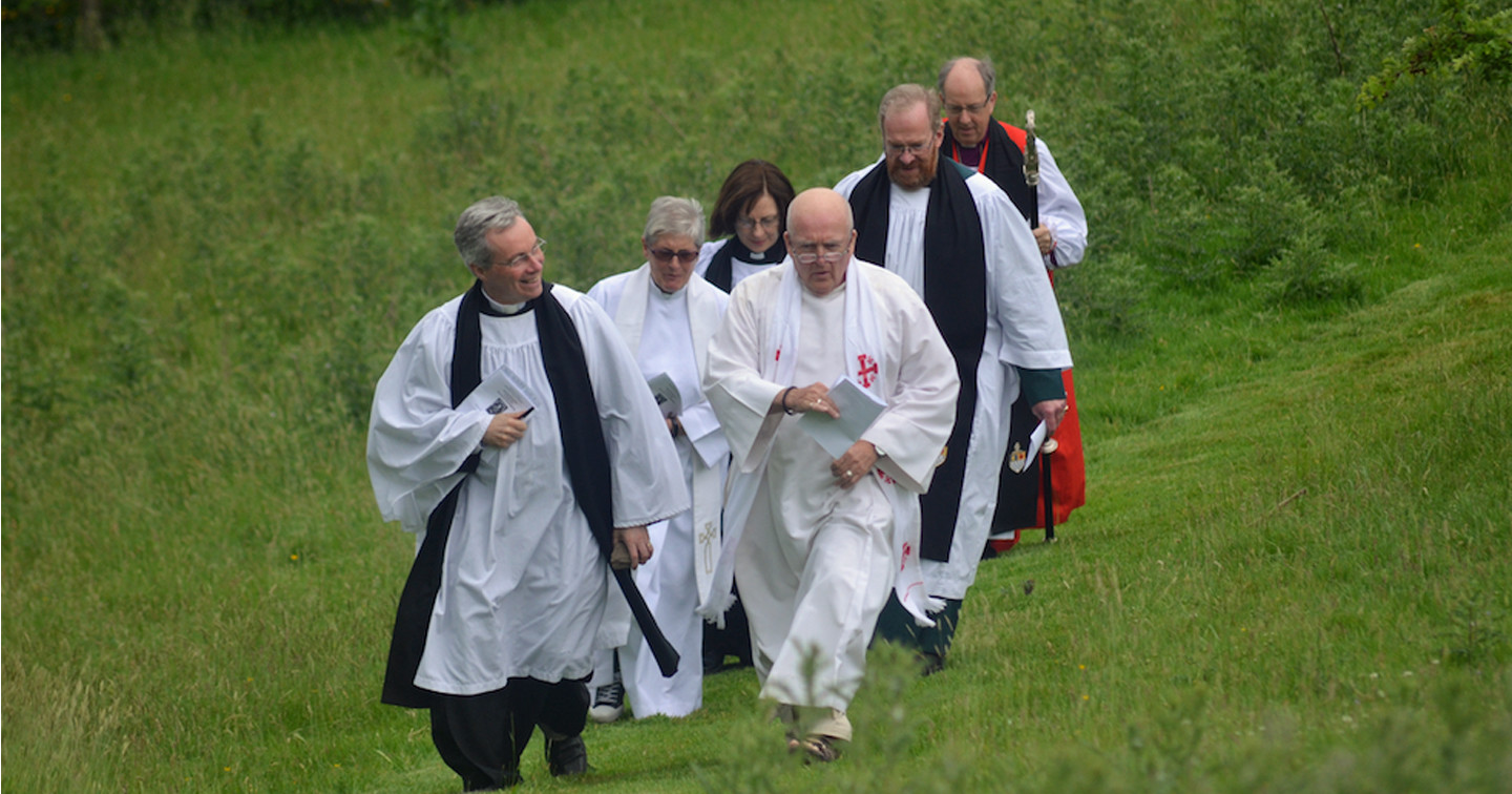 Clergy make their way to the old abbey site at Gartan for the annual Service of Thanksgiving for Saint Columba.