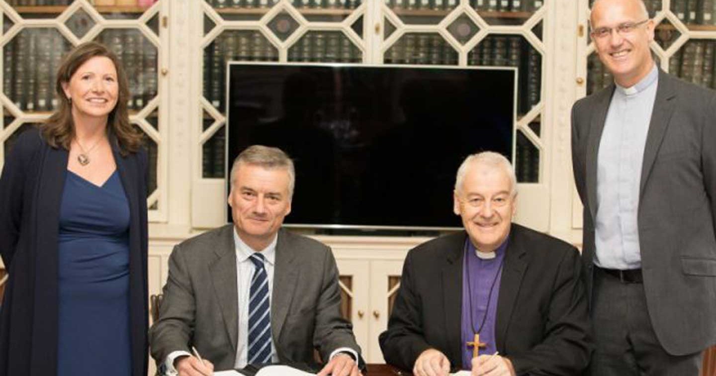 Provost, Dr Patrick Prendergast and the Most Revd Dr Michael Jackson, Archbishop of Dublin (seated) with Prof Paula Murphy, Registrar and Chair of the Course Management Committee and Dr Maurice Elliott, Master in Theology Course Director and Director of CITI