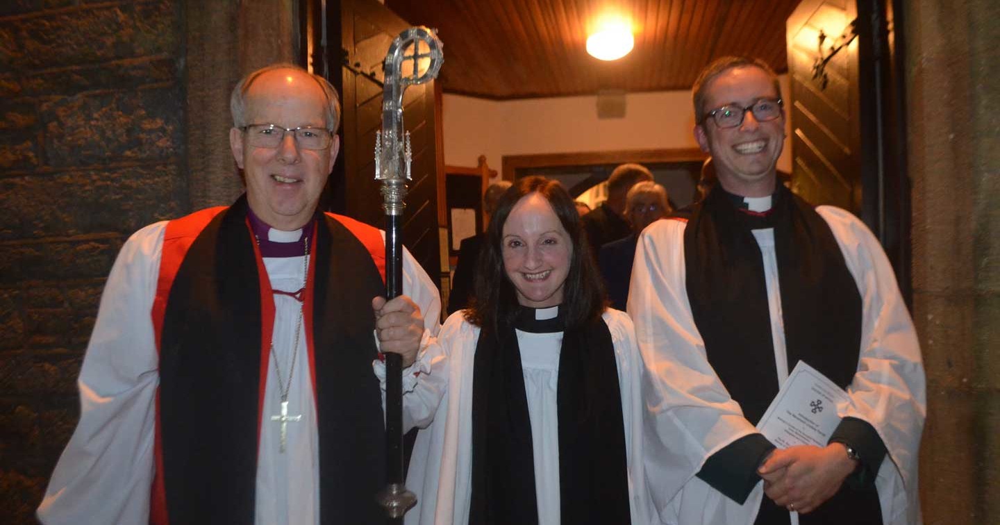 The Bishop of Derry and Raphoe, Rt Rev Ken Good, the new Curate of the Grouped Parishes of Inver, Mountcharles, Killaghtee and Killybegs, Rev Lindsey Farrell, and the Archdeacon of Raphoe, Ven. David Huss