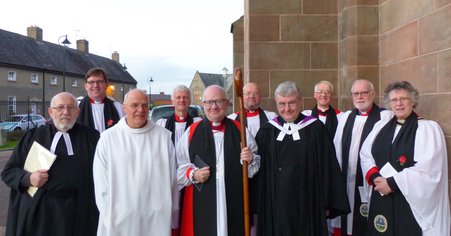The Revd Tony Davidson (fourth right) with Archbishop Richard Clarke and members of the Chapter of St Patrick’s Cathedral, Armagh.