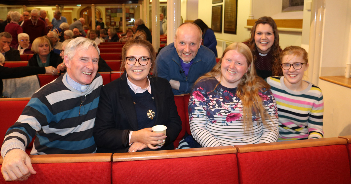 Bishop Alan Abernethy at the Lisburn Lent Talk with, from left: Dean Sam Wright, Grace Broddle, Lydia Kerr, the Rev Danielle McCullagh and Erin Gardiner.