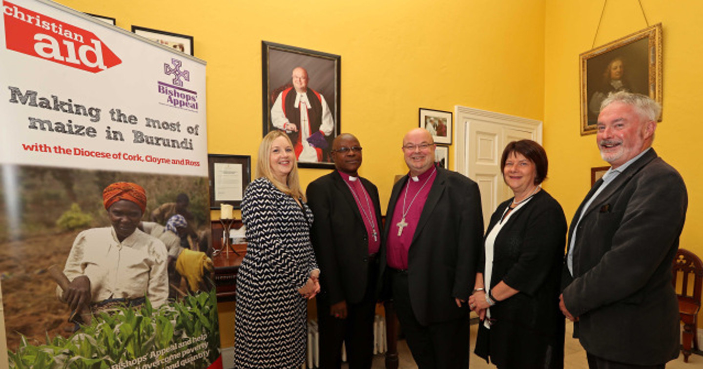 Archbishop of Burundi, the Most Reverend Martin Blaise Nyaboho, with the Bishop of Cork, the Right Reverend Dr. Paul Colton. Also included are Rosamond Bennett, CEO Christian Aid Ireland, Susan Colton and Andrew Coleman, Christian Aid Cork. Photo: Jim Coughlan.