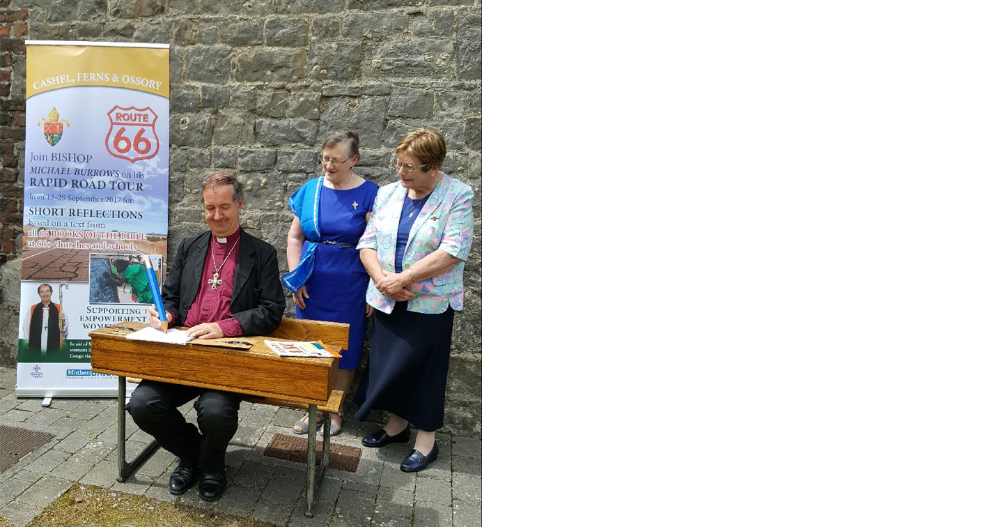 Bishop Michael Burrows with Phyllis Grothier, All–Ireland President of the Mothers’ Union, and the Reverend Margaret Sykes, Diocesan President of MU. Photo taken at Carlow Museum. 