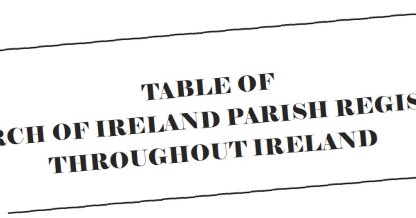 Table of Church of Ireland Parish Registers throughout Ireland (Baptisms, Marriages, Burials & copies) 