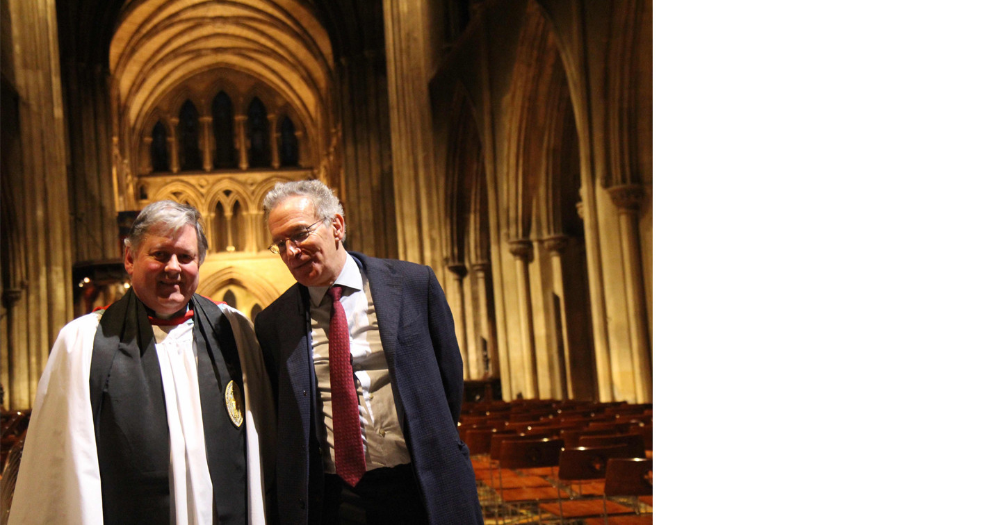 Dean William Morton with Fintan O’Toole at the Swift 350 evensong in St Patrick’s Cathedral, Dublin. 