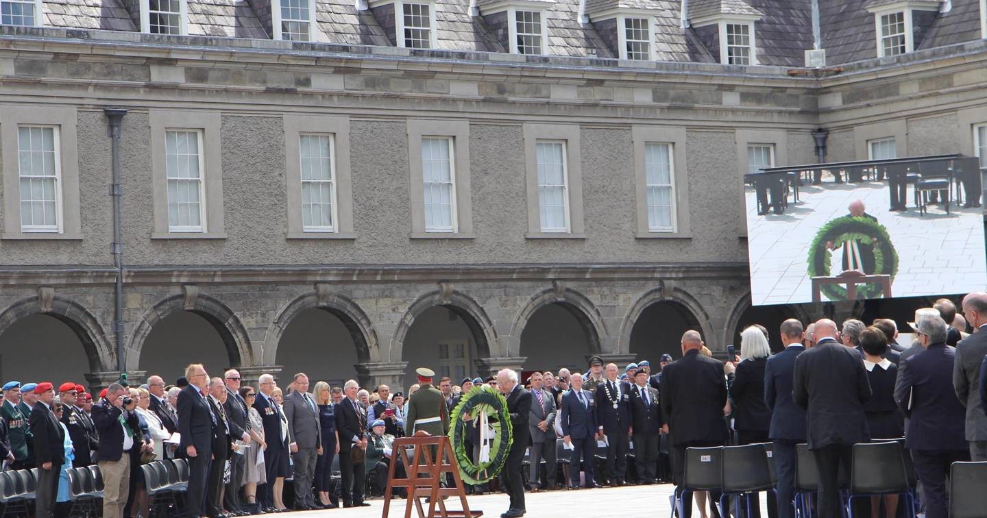 President Michael D Higgins laying a wreath on behalf of the people of Ireland