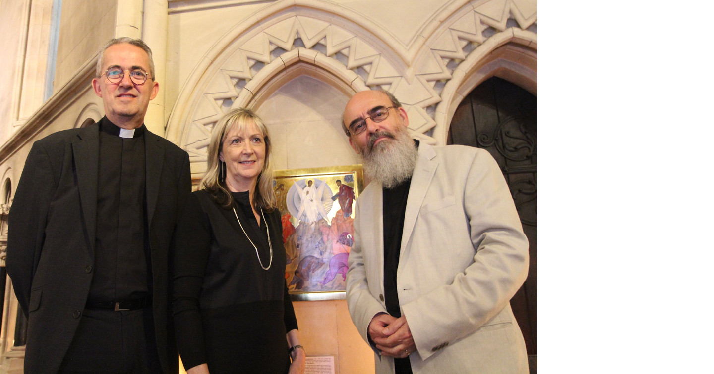 Dean Dermot Dunne, iconographer Adrienne Long and Canon Patrick Comerford at the launch of Christ Church Cathedral’s Icon Exhibition. 