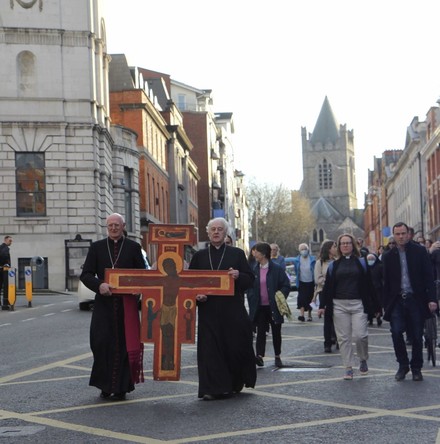 Archbishops of Dublin lead Walk of Witness through busy city streets - Sympathy expressed with victims of hate crime.