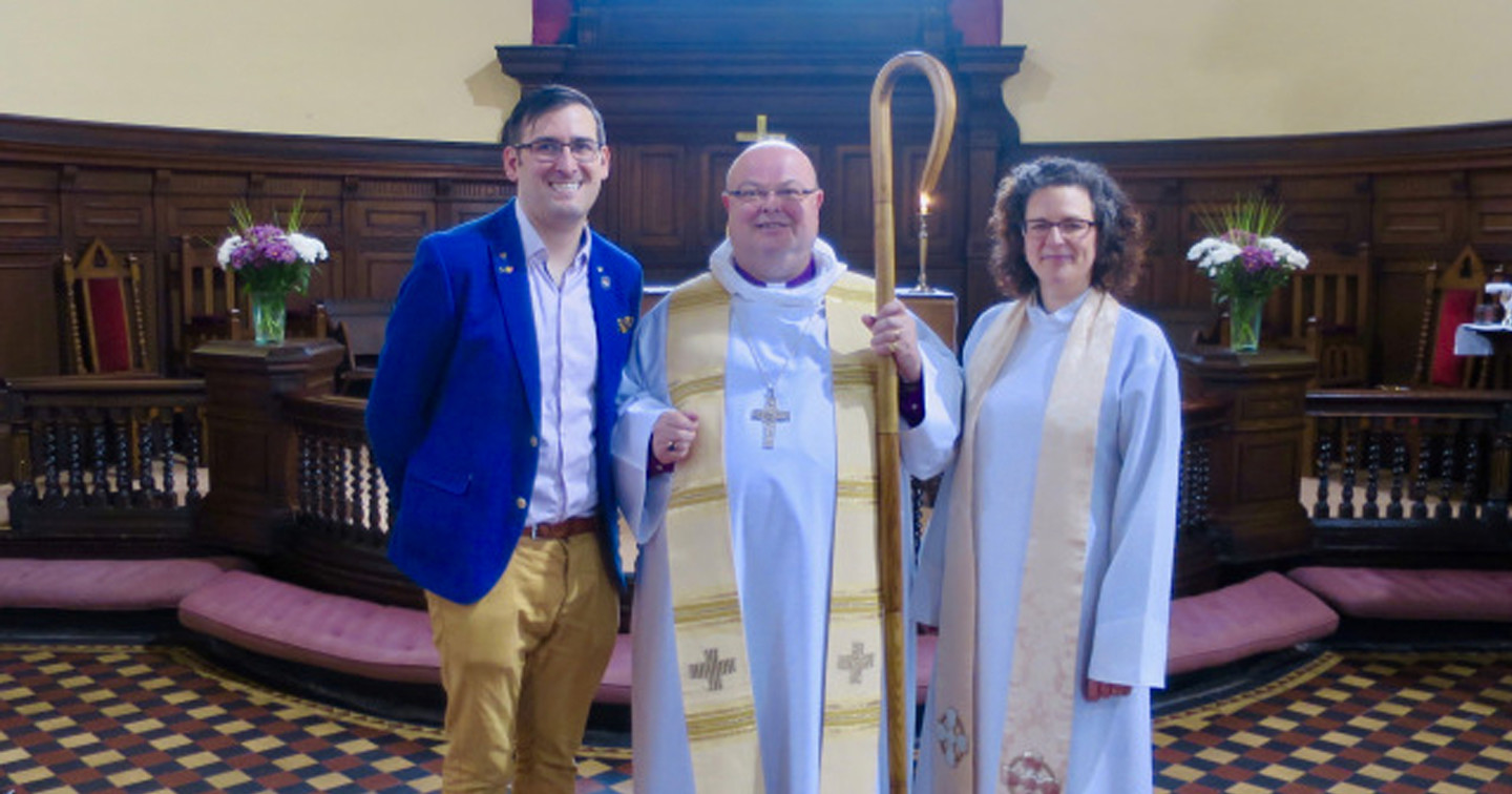 Stephen Spillane, Bishop Paul Colton, and the Reverend Sarah Marry.