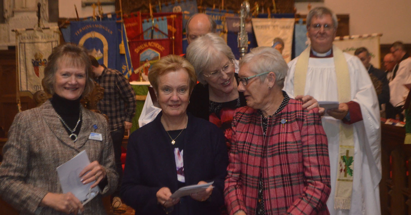 Mary Good (third from left) with three of the new officers commissioned at the MU Festival Service in St Eunan's Cathedral, (left to right) Roberta Merrick, Ruth Baxter and Janet Kennedy.