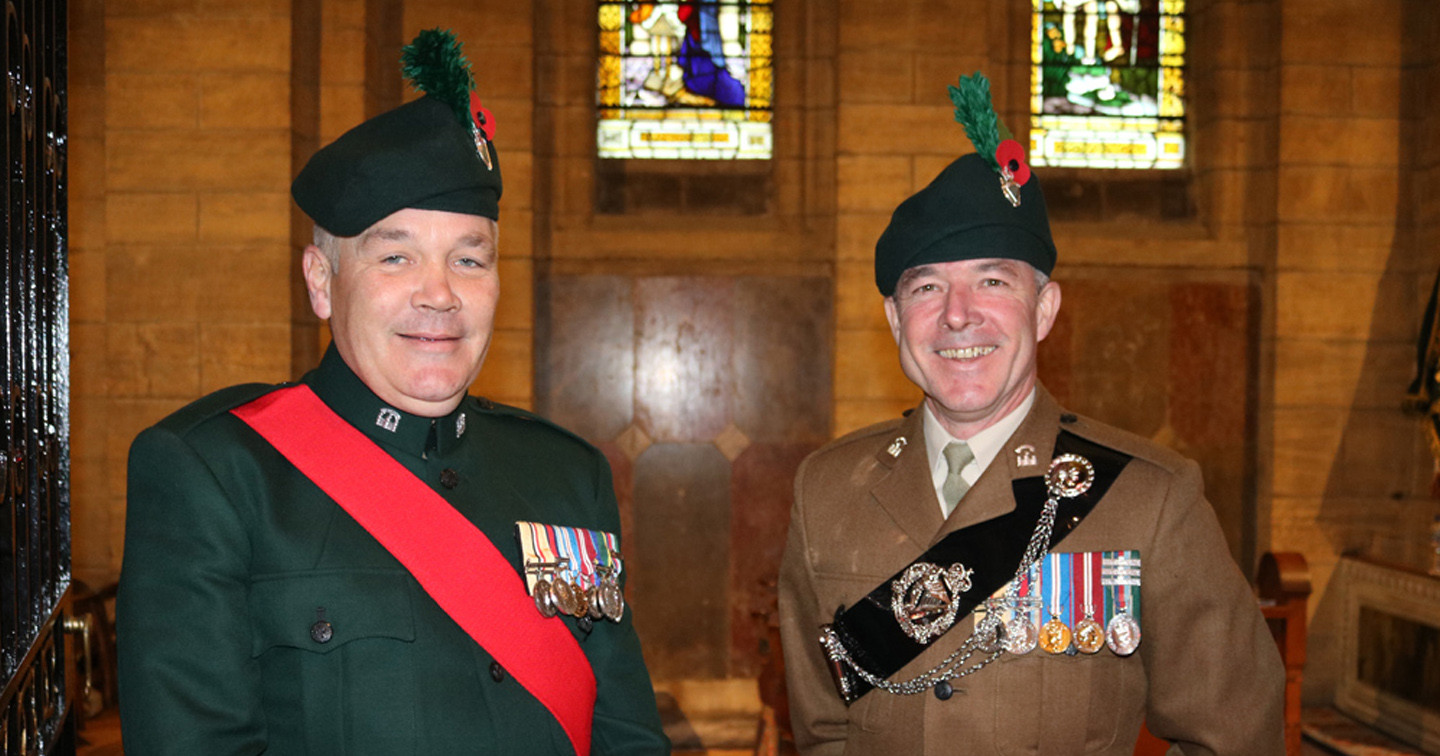 WO2 Wilkins and WO1 Monaghan before the Service of Remembrance.