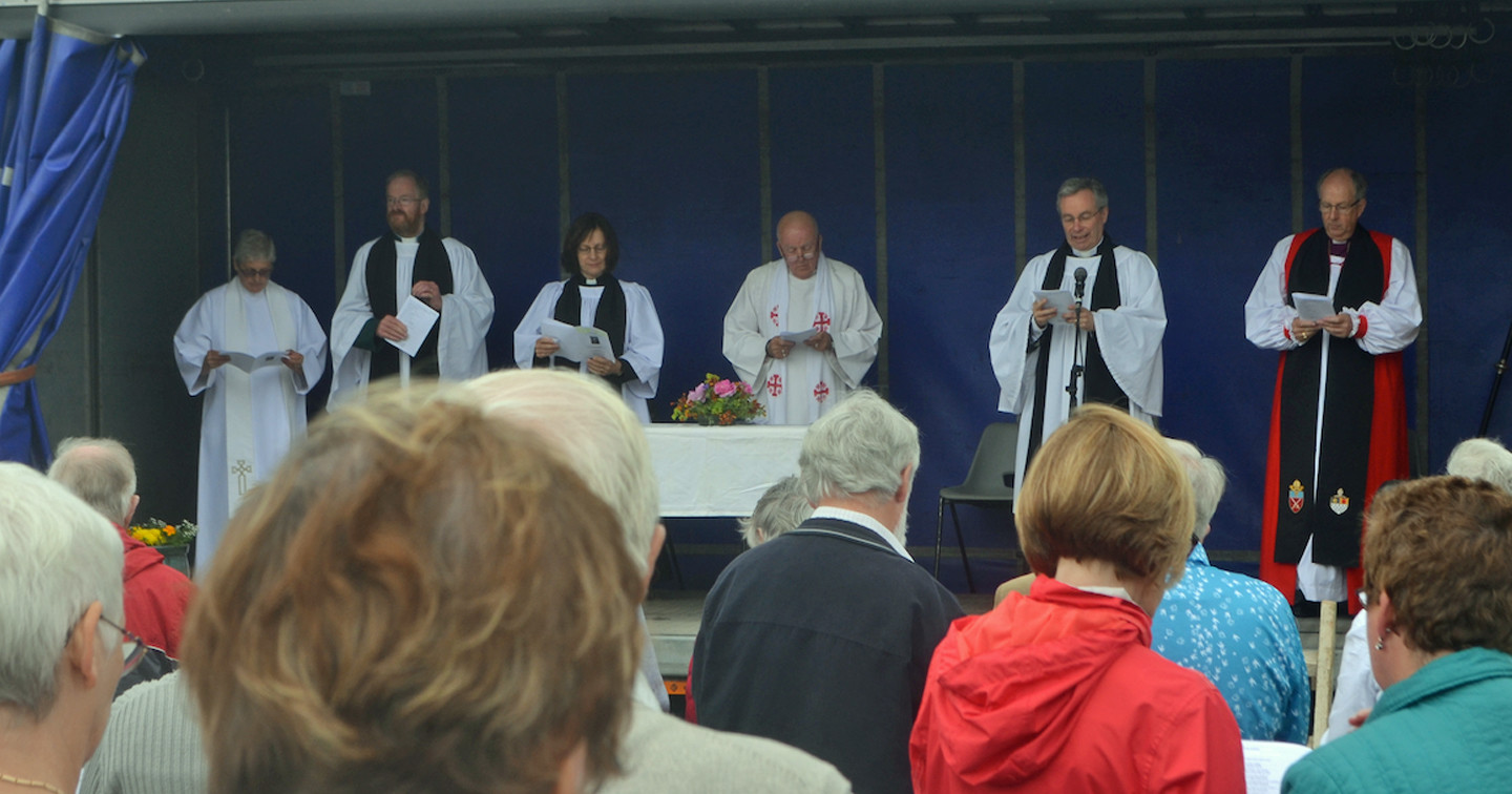 Clergy who took part in the Service of Thanksgiving for Saint Columba (left to right): the Rev Katie McAteer, the Very Rev Arthur Barret (Dean of Raphoe), the Rev Heather Houlton, the Rev Canon Brian Smeaton, the Rev David Houlton (Rector Conwal with Gartan) and the Rt Rev Ken Good (Bishop of Derry and Raphoe).