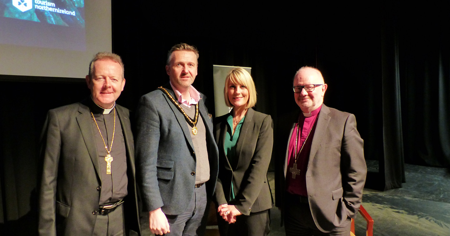 Archbishop Eamon Martin, Sam Nicholson (Deputy Mayor – Armagh, Banbridge & Craigavon Borough Council), Sarah Clarke (UTV) and Archbishop Richard Clarke.