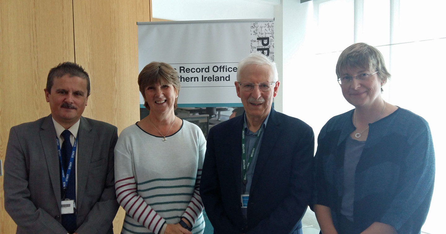 Left to right: Dr Michael Willis, PRONI Director; Ms Jennifer Stutt and the Revd Robin Roddie (both Methodist Historical Society of Ireland); Dr Susan Hood (RCB Librarian).