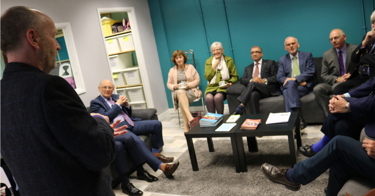 Bishop Alan Abernethy speaks to members of the Lieutenancy of Belfast during their visit to Connor’s Centre of Mission, Connect Base.