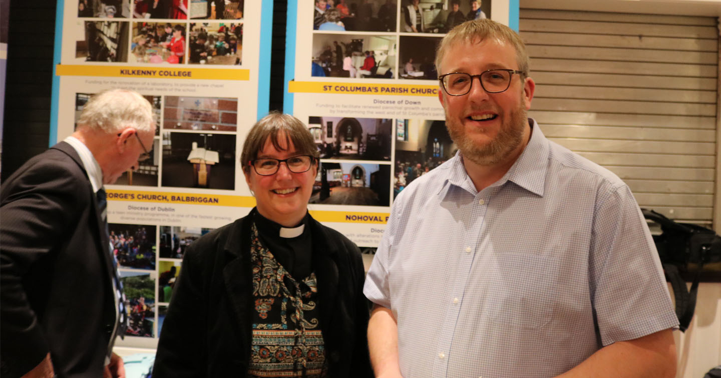 The Revd Ruth West and Alan Williamson, at the Priorities Fund stall.