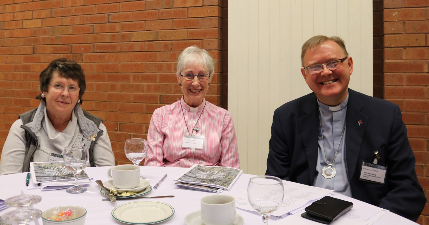 Mrs Joyce Bond (Women's Link), the Revd Bobbie Moore (St Aidan's, Belfast) and the Rt Revd Chris Wilson, Moderator of the Non-subscribing Presbyterian Church.
