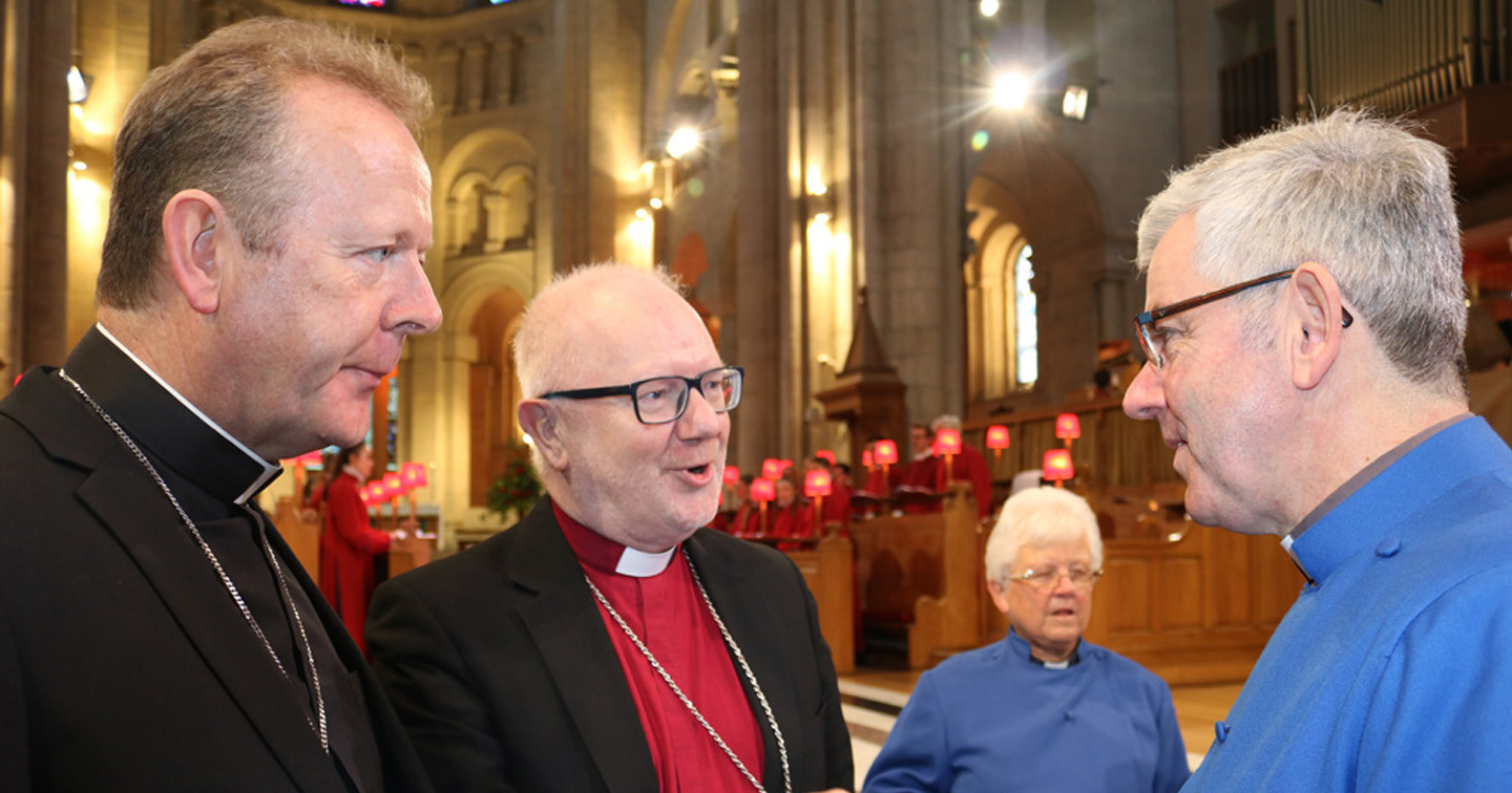 Dean Stephen Forde with the Most Rev Eamon Martin, Roman Catholic Archbishop of Armagh, who preached at the service, and the Church of Ireland Primate, Archbishop Dr Richard Clarke, who gave the blessing.