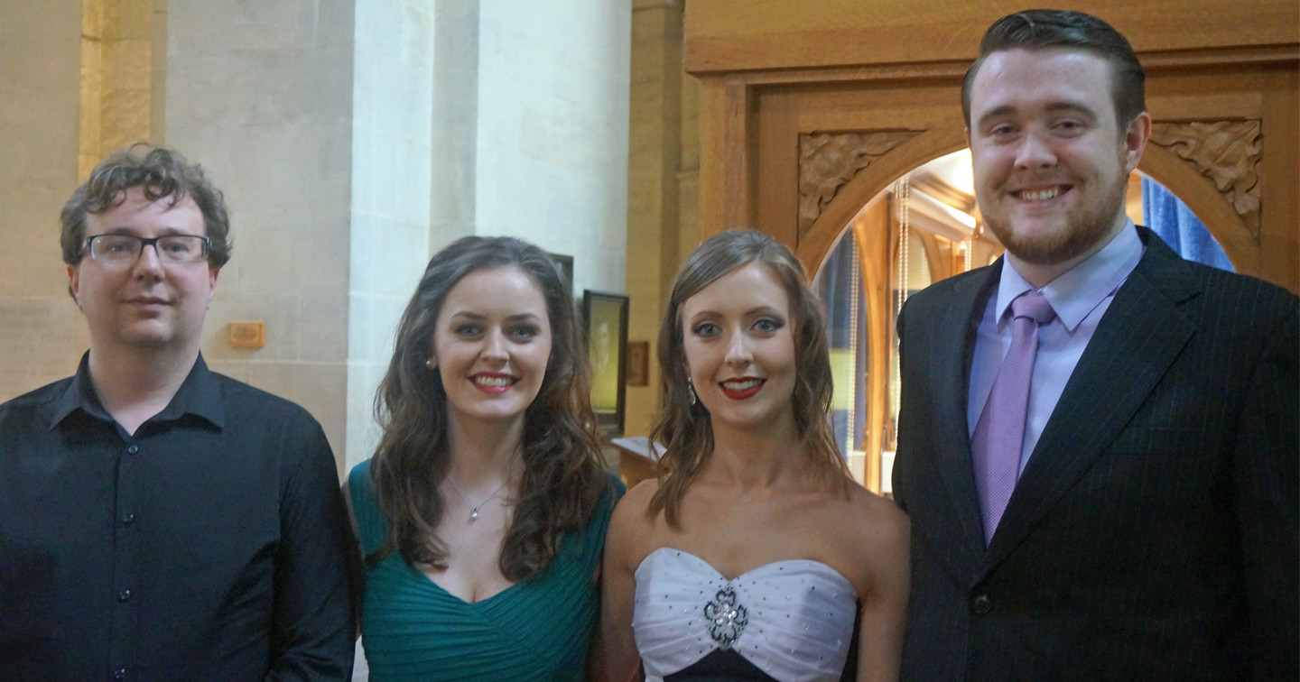 Belfast Cathedral’s Master of the Choristers, David Stevens, left, with NI Opera singers Elaine Pelan, Sarah Richardson and David Howes on the opening night of the 2017 Music Festival.