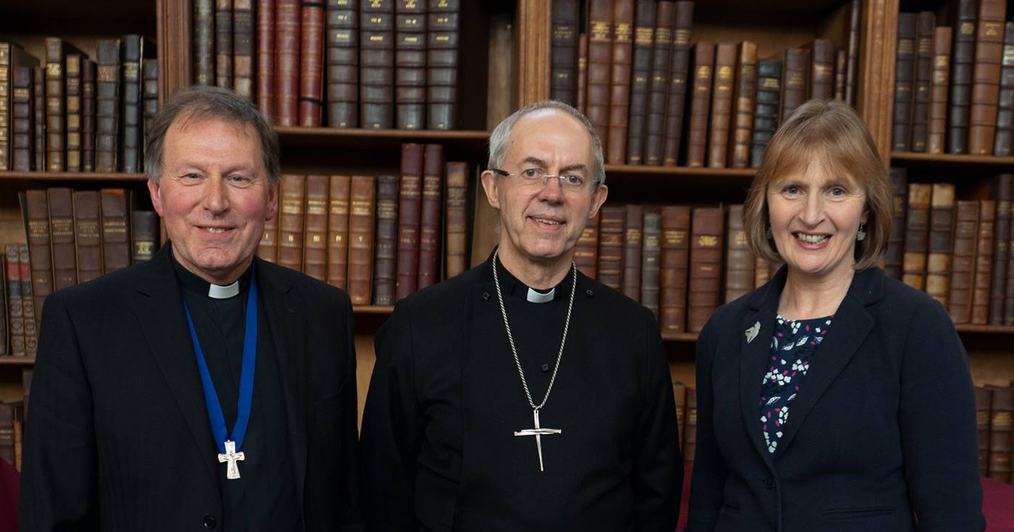 Former Dean John Mann, the Archbishop of Canterbury, and Mrs Helen Mann.
