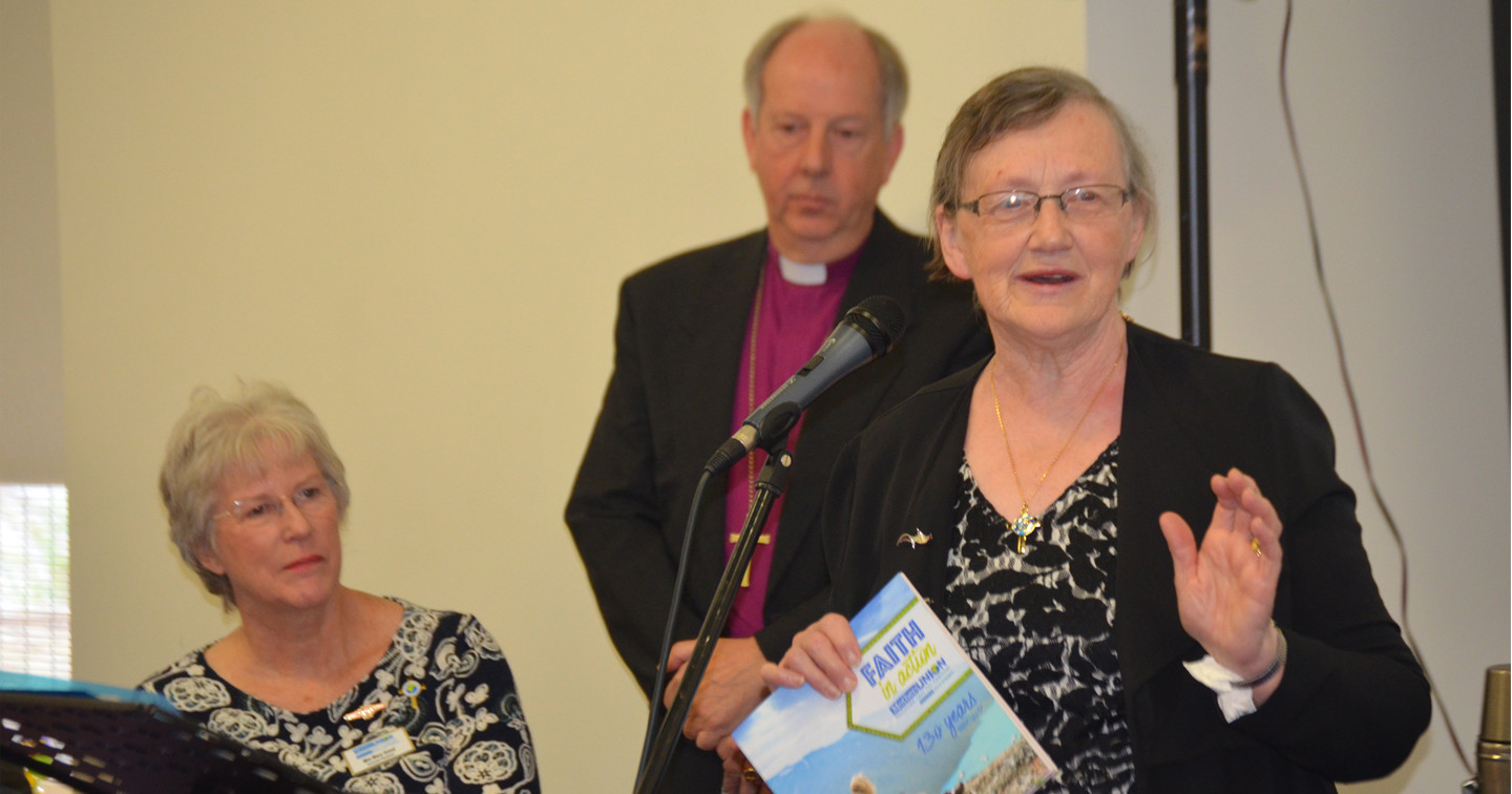The President of Derry and Raphoe Mothers' Union, Mary Good, the Bishop of Derry and Raphoe, the Rt Rev Ken Good, and the All-Ireland President of MU, Phyllis Grothier, at the launch of the 'Faith in Action' book.