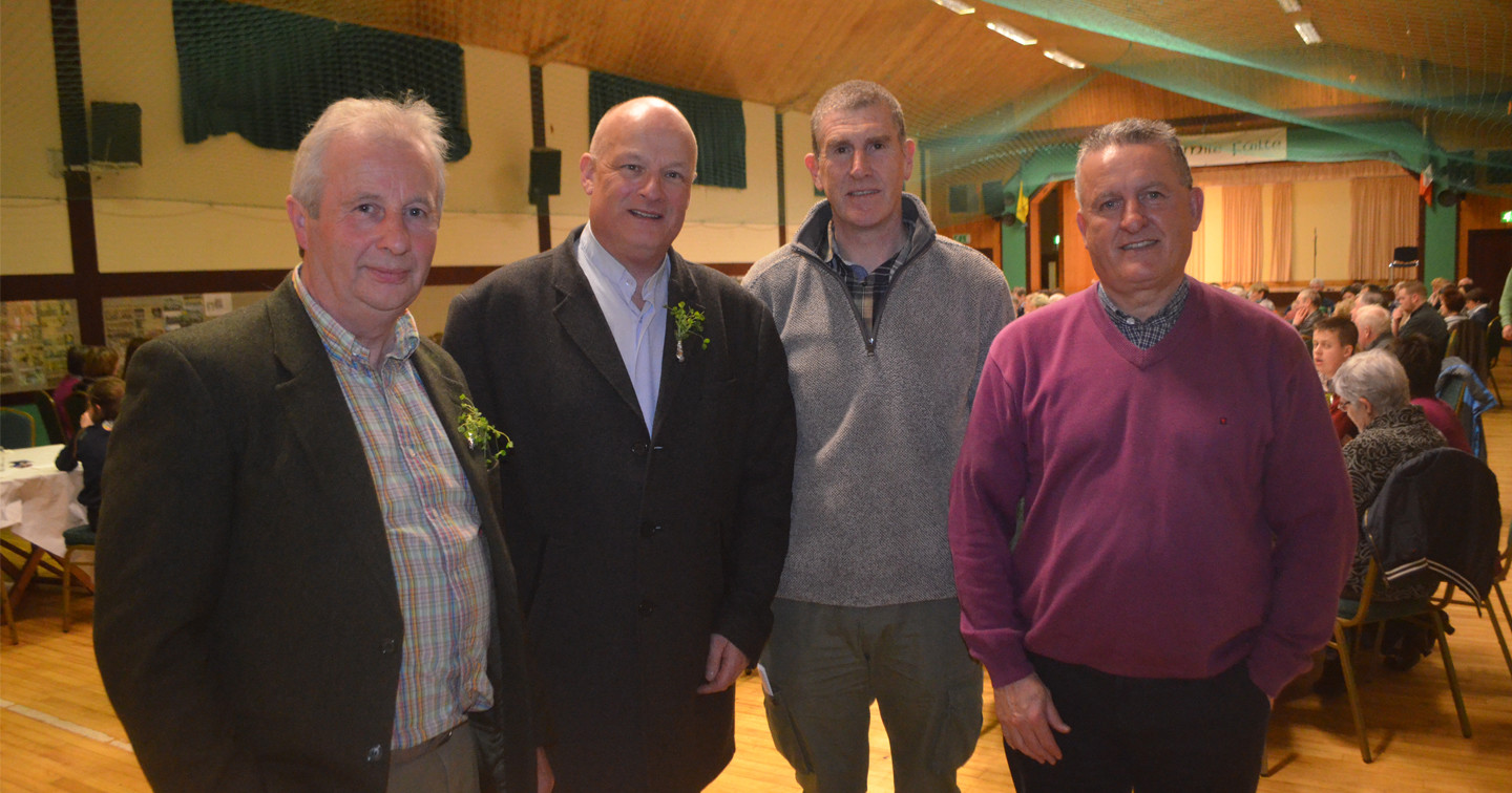 Left to right: Gerard O'Kane (Glenullin GAA club), Fr Brendan Crowley (PP Errigal), Paddy Quinn (guest speaker) and Rev Paul Whittaker (Rector of Errigal and Desertoghill) at the St Patrick's Celebration event in Glenullin.