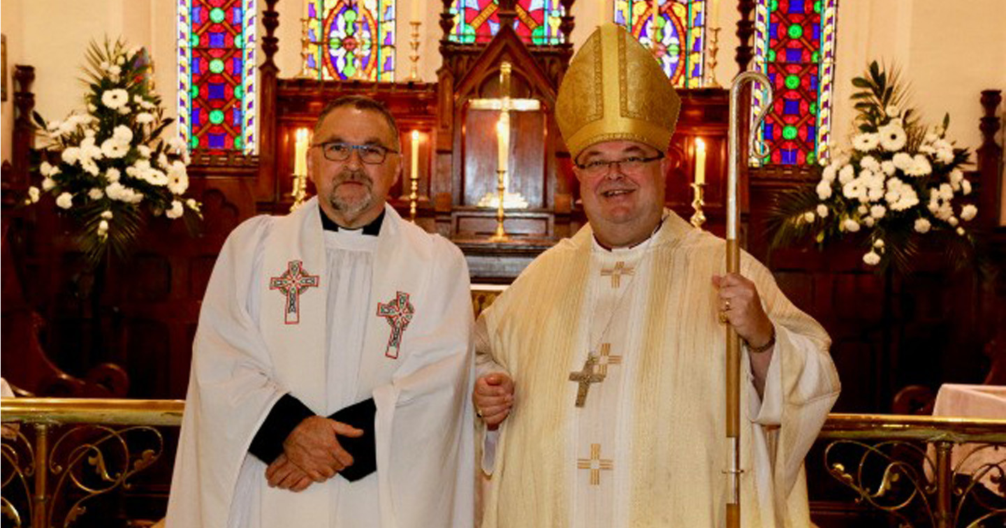 Canon Paul Willoughby, Incumbent of Kilmocomogue Union of Parishes, with the Bishop following the Bicentenary Festival Eucharist.