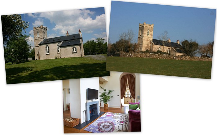 Views of Bookeen Church, including interior restoration as a private residence, courtesy of www.formerglory.ie