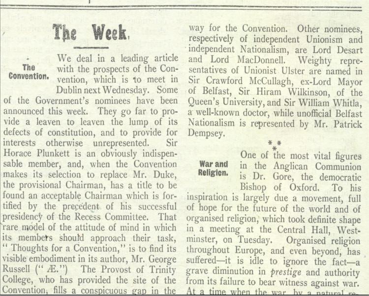 The Week' Column, Church of Ireland Gazette, 27 July 1917