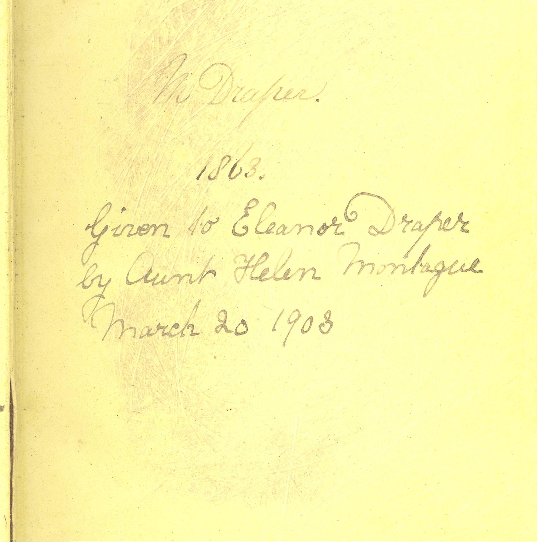 The inscription from Helen Montague to Eleanor Draper.