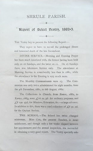Report of Select Vestry, Shrule, 1882–3. RCB Library, D4/14/3/27