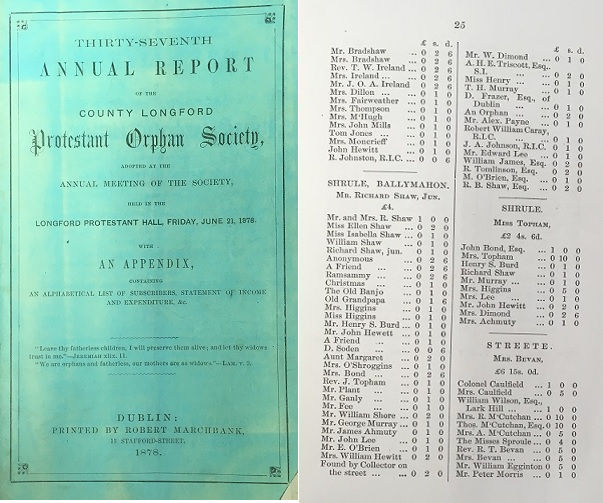 Subscriptions to Longford Protestant Orphan Society, 1878.