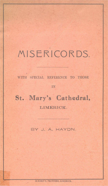 Front cover of J.A. Haydn Jnr's “Misericords” (the cathedral guidebook) as published in 1950, RCB Library printed collection