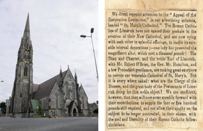 The erection of the new Catholic cathedral (left) was reported in the miscellaneous appeal literature (right) contained in RCB Library Ms 1048