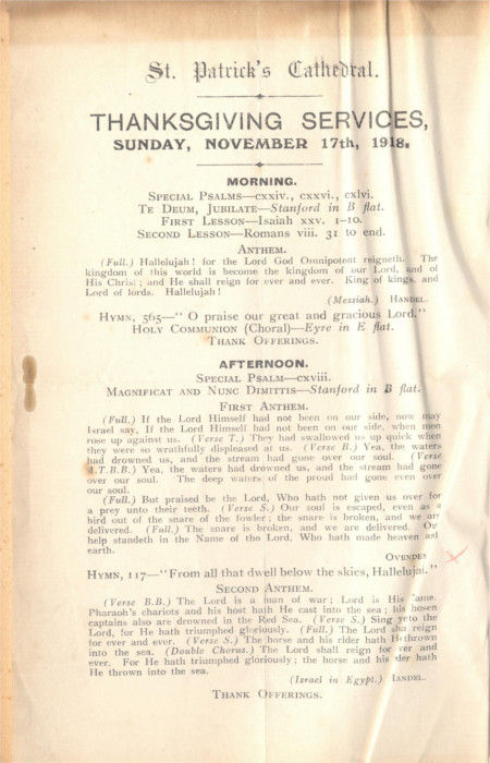 Order of Service, St Patrick's Cathedral Dublin, RCB Library, MS C2.1.28.2.3.