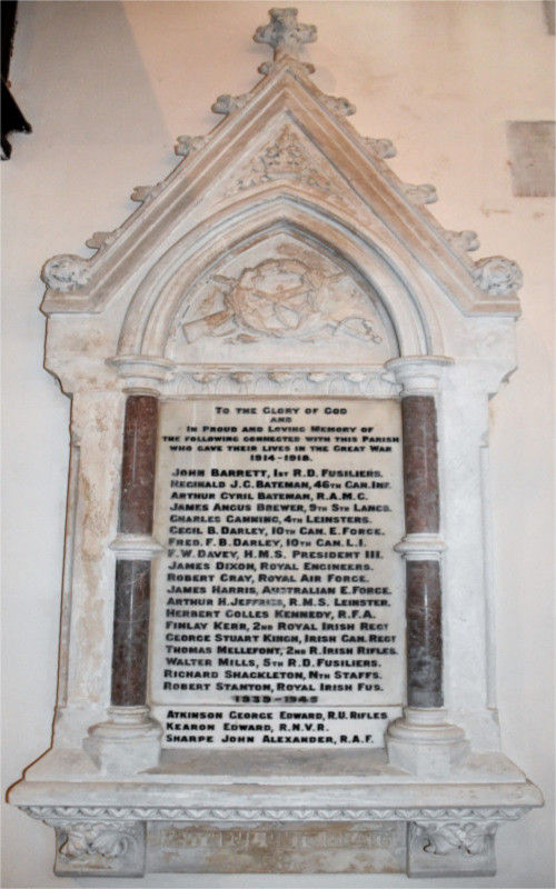 Arthur Jeffries listed on a memorial in Mariners' Church, Dun Laoghaire